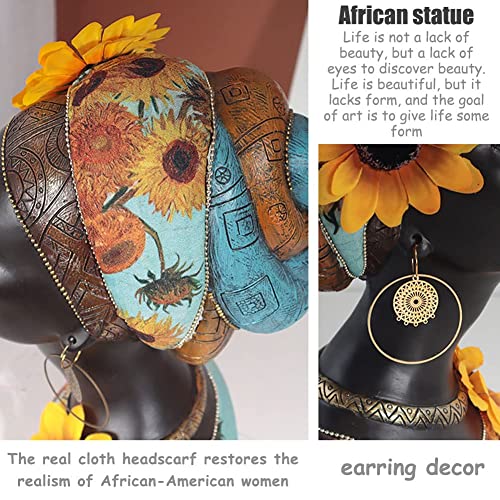 African Art Bust Statue, Home Decor African Sunflower Girl Figurines, Home Decor Resin Black African American Bust Sculpture, Suitable For Living Room, Room, Desktop, Bookcase, Wooden Shelf Decor