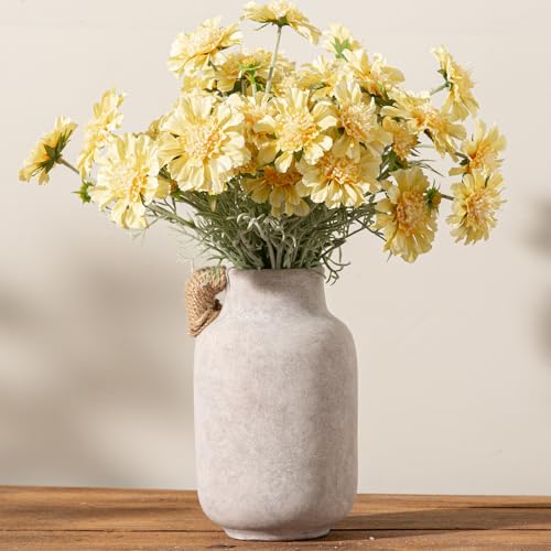 Ceramic Flower Vase Home Decor - Large White Rustic Table Flowers Vases Living Room Bedroom Plant Decoration Farmhouse Vintage for Kitchen Shelf Office Coffee Dining Desk House (9.7" with Jute Rope) - color: 04-with Hemp Rope-9.7"