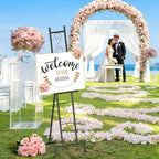 2 Pack Easel Stand for Sign, Metal Easels with Chain Support, Adjustable Free Standing Painting Rack for Display, Poster Picture, Wedding Sign,17" x 17" x 58", Black - style: 2pack-Black
