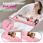Foldable Bathtub Caddy Tray, Bamboo Bath Tub Tray Table for Tub with Wine Glass Holder Book Phone Tablet Holder with Extending Sides, Adjustable Bathroom Bathtub Free Soap Holder Gift Idea (Pink) - color: Pink