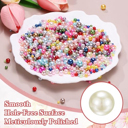 PATIKIL 1000 Pcs No Hole Pearls, 3mm 4mm 5mm 6mm 8mm Mini Round Faux Pearl for Art Crafts Jewelry Making Nail Vase Filler Birthday Wedding Party, Cream - color: Cream