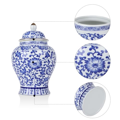 Chinoiserie Ginger Jar,7.6 Inch Ceramic Bule and White Ginger Jar w/Lid,Porcelain Ginger Jars Vase for Home,Living Room,Coffee Table,Mantle Fireplace (Bule&White)