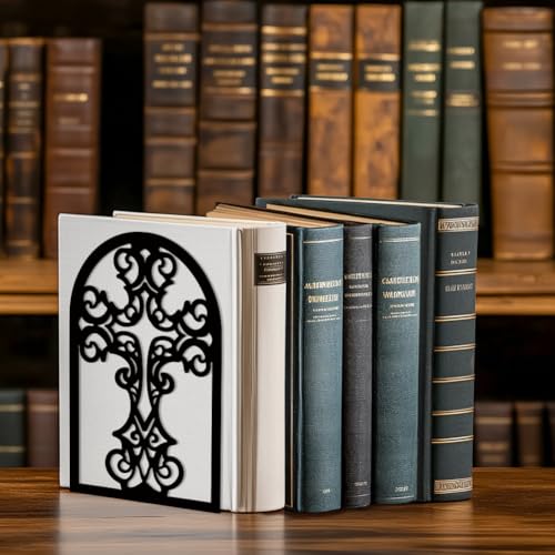 Peacoblue Metal Bookends for Shelves, Modern Decorative Heavy Duty Study Book Support Stoppers for Office, Desk, Shelf, Room 5.3"x4.3"x6.7" Cast Iron Simple Tall Bookends, 1 Pair (Cross) - style: Cross