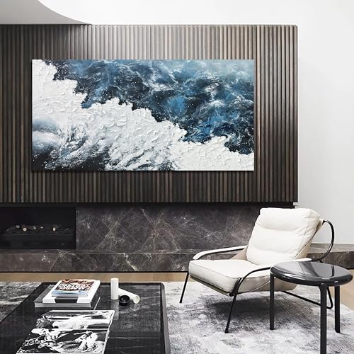 Abstract Wall Art Decor Abstract Canvas Wall Pictures for Living Room Large Blue White Wall Art Prints Beach Wave Artwork for Walls Coastal Modern Wall Art Decorations Home Office Wall Art Decor 24" X 48" - color: XY-01B, size: 48"L x 24"W