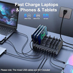 chipofy 500W Charging Station for Multiple Devices, 10-Port Multi USB C Fast Charger Station with Organizer Stand for MacBook Laptop, iPad, iPhone 17 16 Pro Max, Galaxy S25/S24 and More