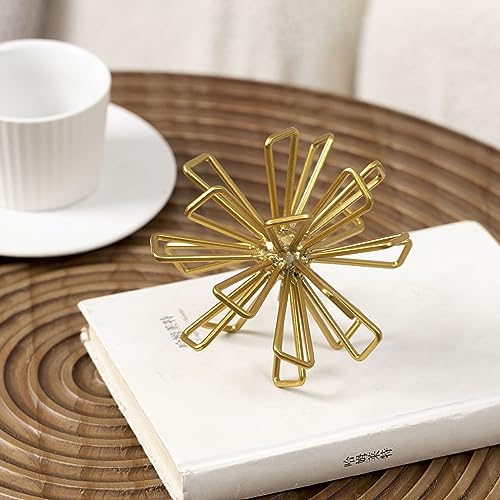 Metal Small Geometric Sculpture, 4.75" Gold Triangular Striking Iron Table Decoration Sphere, 3D Metal Home Table Top Decor Ball, Abstract Decorative Tabletop Orbs for Living Room Office - color: Gold-4.75in