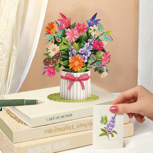 Freshcut Paper Pop Up Cards, Mini Enchanted Garden, 6 Inch Life Sized Forever Flower Bouquet 3D Popup Greeting Card, Birthday Cards, Thank You Card, Blank Notecard & Envelope - color: Enchanted Garden, size: Mini