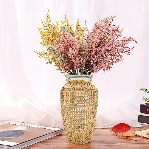 MDEOOSKY Straw Woven Glass Vase 7.9''x2.36''x3.5''Boho Glass Flower Vase Country Rustic Style Vase Glass Vase for Floral Arrangements Bottle Height (A Style 7.9IN) - size: 7.9IN