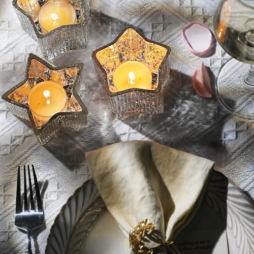 Letine 10pcs Silver Ribbed Star Candle Cups - Assorted Height Tea Light Holders, Votive Candle Holders forWedding, Fall Table Centerpiece, Mercury Glass Lucky Star Jar Decor(Tall 2.44", Short 1.57") - color: Silver, size: 10pcs