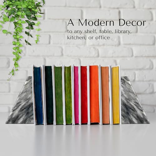 Modern Wedge Marble Bookends (Cloud Gray) - color: Cloud Gray
