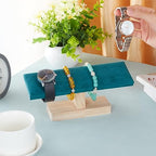 NBEADS Wooden Watch Display Stand, Green Velvet T-Bar Bracelet Holder Jewelry Organizer Stand Removable Bangle Pendants Anklet Tower Rack for Home Use, Retail Display Selling - color: Green