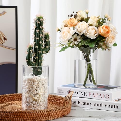 Vesici 20 Pcs Plastic Cylinder Vase Acrylic Cylinder Vase Bulk Small Clear Flower Container Hurricane Candle Holder Round Wide Container Centerpiece for Home Office Wedding Decorations (6 Inch) - size: 6 Inch