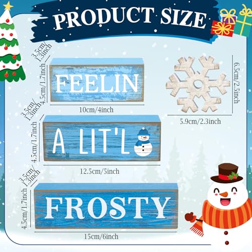 Yuntau 4 Pcs Winter Wooden Tabletop Decor Christmas Snowflake Tiered Tray Decor Rustic Wood Block Sign Gift Winter Centerpiece for Shelf Office Farmhouse Table Frozen Birthday Party Decoration - style: Snowflake
