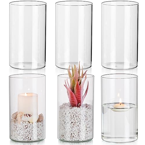 Glasseam Hurricane Glass Candle Holder Set of 6, Cylinder Clear Candle Holders for Pillar Candles, Modern Cylinder Vases for Floating Candles, Vases for Centerpiece Wedding Table Decorations, 6inch - color: 6, size: 6in