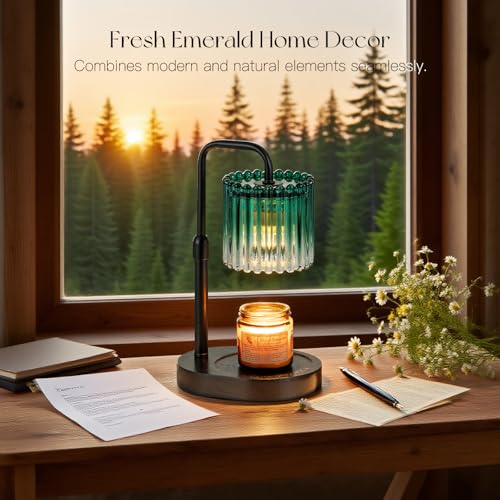Candeldo Candle Warmer Lamp with Timer: Emerald Green Candle Warming Lamp with 2 Bulbs Height Adjustable Wax Melt Dimmable Bedroom Decor for Women - color: Emerald Green
