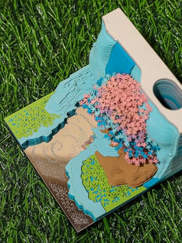 3D Creative Time Piece Calendar 2026 Desk Weekly Calendar Decoration with LED Light and Acrylic Case, Paper Sculpture Non-stick Notes, Paper Carving Art Craft Memo Pad (Flower Mountain) - color: Flower Mountain with LED lighting