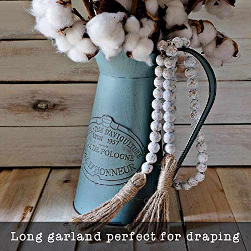 Farmhouse Wood Bead Garland Home Decor, Natural Wooden Garland for Tiered Tray, Decorative Tassel for Tier Tray, Rustic Beads Centerpiece Boho Table Decor, Beaded Accent White Washed - color: Whitewashed