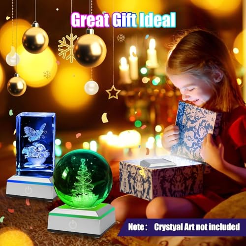 EEEKit 2PCS LED Light Display Base for 3D Crystal Glass Art, 6 Colors Square Flat Spherical Recess Show Crystal Ball Display Stand - color: Square