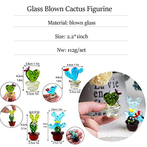 H&D HYALINE & DORA 4pcs Mini Glass Blown Cute Cactus Art Blown Handmade Glass Figurines Collectibles Home Table Decoration Simulation Plants - color: Colorful