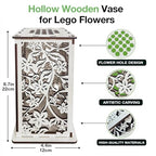 Wooden Vase for Lego Flowers ，Display Stand for Lego Flower, Cool vase with Hollow Flower Pattern，Gift for Flower Lovers (White) - color: White-flower