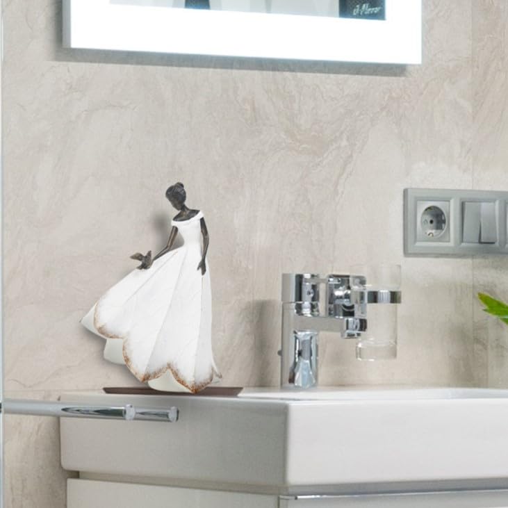 Guichifun Fairy Statue Collection Home Decoration - White Leaf Angel Girls Resin Living Room Bookshelf Decor Garden Outdoor Bathroom Decorations Figurines Gift 5.5 x 3.25 x 8 Inch - color: White-bird, size: Small