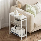 End Table Set of 2 for Small Space, 3-Tier Narrow Side Table with Magazine Holder,Small Nightstand, Skinny Snack Couch Table in Living Room, Bedroom Study and Balcony (White) - color: White-2pcs
