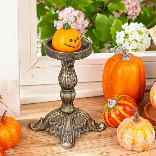 Sungmor Vintage Cast Iron Pillar Candle Holder,7.5" Tall Heavy Duty Candlestick Holder,Decorative Candle Stand for Table Centerpiece