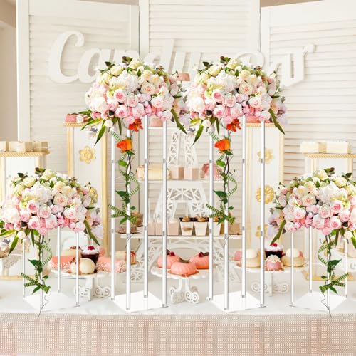 Geetery 4 Pieces Tall Acrylic Vase Wedding Centerpieces Clear Flower Stand Column Geometric Floral Vase Elegant Display Holder for Birthday Party Wedding Table Decorations (16 Inch) - size: 16 Inch