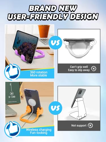 Gifts for Mothers Day Mom Wife Cell Phone Stand - 2 Pack Thumbs Up Lazy Phone Holder for Desk Birthday Gifts Stocking Stuffers for Kids Teens Boys Girls(Bright Purple & Orange Yellow, 2) - color: Bright Purple & Orange Yellow, size: 2