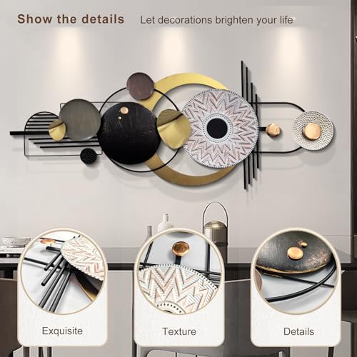 ERMOFAV Wall Decor,Modern Creative Metal Geometric Circular Decor Wall Art, 59x24 In Large 3D Textured Metal Wall Sculptures, Living Room Bedroom Den Aesthetic Wall Art Decor - style: wall sculpture 1