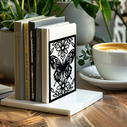 Peacoblue Metal Butterfly Bookends for Shelves Shelf Desk Office Room Decorative, Heavy Duty Study Unique Creative Anti-Slip Bookends Stoppers for All Books5.3"x4.3"x7.9", 1 Pair(Butterfly) - color: Butterfly