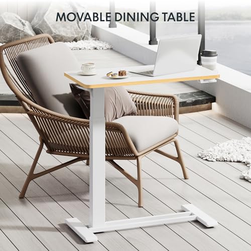 FLEXISPOT H7 Adjustable Overbed Bedside Table with Wheels Pneumatic Mobile Standing Desk Laptop Desk Rolling Computer Cart Movable Overbed Table Hospital Home Use(27.6" W x 15.7" D, White Maple) - color: White Maple, size: Small