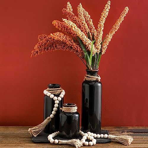 LUKA Ceramic Rustic Farmhouse Vase Set of 3,Terracotta Vases for Decor,Antique Vase for Your Bedroom,Office,Living Room,Fireplace Decor,Housewarming （10+7.5+5 Inch） - color: Black
