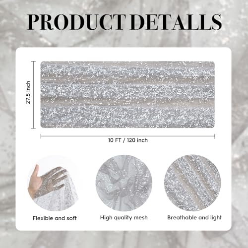 Artoid Mode Grey Gold Gauze Table Runner 120 Inch 10FT, Glitter Metallic Foil Sheer Dining Wedding Anniversary Holiday Birthday Table Decor for Home Party - color: Grey, size: 28" x 120"