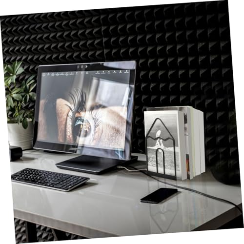 Black White Minimalist Metal Desktop Bookend, Iron Book Holder for Students and Office, Decorative Book Organizer for Home and Study Desk