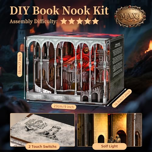 MiniCity Book Nook Kit, DIY Miniature House Kit for Adults, Teens and Beginners, Dollhouse Booknook Library Tiny House Bookshelf Decor 3D Wooden Puzzle, Gifts for Family, Friends (Ember Castle) - style: Ember Castle