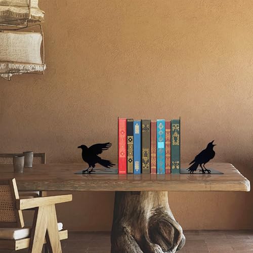 Raven Decor Gothic Room Bookends - Unique Raven Statue Designed for Shelves - Modern Decorative Book Holders for Kids