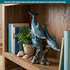 Dolphin Statue - Triple Dolphins Swimming Figurine Coastal Home Decor Tabletop Collection (Aqua) - color: Aqua
