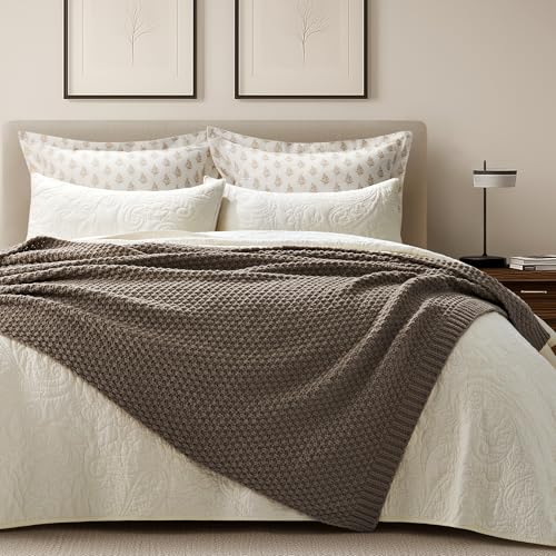 EVERGRACEHOME Chunky Chenille Knit Throw Blanket for Couch, Soft Luxurious Moss Stitch Blankets for Bed, Cozy Decorative Farmhouse Knitted Throws for Sofa, Mocha Brown, 60" x 80" - color: Mocha Brown, size: 60" x 80"