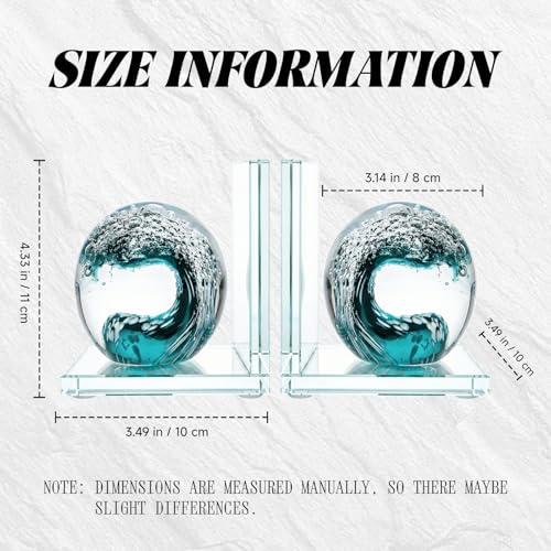 Decorative Bookends for Shelves, Hand Blown Ocean Crystal Ball Unique Bookends for Heavy Books, Office Desk Decor, Ideal for Ocean Lovers (Dark Green) - color: Dark Green