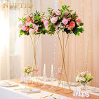 NUPTIO 2 Pcs Gold Vases for Centerpieces, 31.1in Tall Metal Trumpet Vase, Road Lead for Wedding Party Dinner Centerpiece, Flower Stand for Christmas Anniversary Birthday Home Decoration - size: 31.1 inch Tall