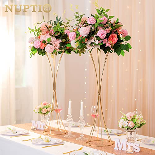 NUPTIO 2 Pcs Gold Vases for Centerpieces, 31.1in Tall Metal Trumpet Vase, Road Lead for Wedding Party Dinner Centerpiece, Flower Stand for Christmas Anniversary Birthday Home Decoration - size: 31.1 inch Tall