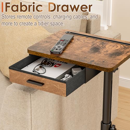 Simple Serenity TV Tray Table with Drawer & Swivel Top, Height Adjustable TV Tray for Eating on Couch, C Shaped End Table for Couch, Sofa Desk Couch Table for Bedroom & Living Room, Patent Pending - color: Rustic