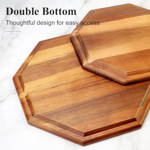 Set of 3 Acacia Wood Serving Trays Cheese Platters Party Hosting Essentials Gifts Charcuterie Board for Vegetable Fruit Food Round Tray Wooden Appetizer Platter Christmas Plates Dish Serving Boards - size: 12&10&8 inch (3 Pcs)