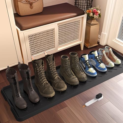Extra Large Heavy Duty Boot Natural Rubber Shoe Mat for Entryway with Shoes Brush Large Boot Mat Multi-Purpose for Indoor or Outdoor, 16.1x 47.6 Inches - size: 47.6 inch (L) x 16.1 inch (W) x 1.01 inch (H)