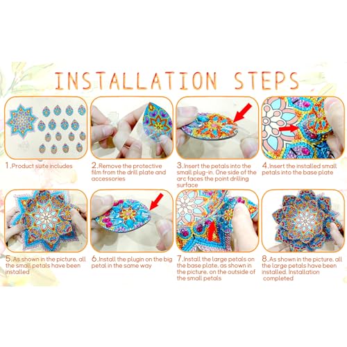 2Pcs DIY Diamond Art Painting Candlestick Holders Mandala Flower Shape Desk Candle Tray Tabletop Ornaments for Wedding Festival and Party Home Table Centerpiece - color: 2pcs
