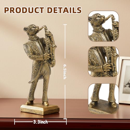 Vintage Animal Statue Sculpture,Gold Resin Music Cheetah Figurine with Saxophone, Retro Office Desk Decor for Home Living Room, Creative Gift for Animal Lovers - color: Music Cheetah