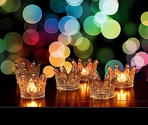 Vixdonos Clear Votive Candle Holders Set of 6 Crown Glass Tealight Candle Holder for Wedding, Party and Home Decor - color: Clear, size: 6PCS