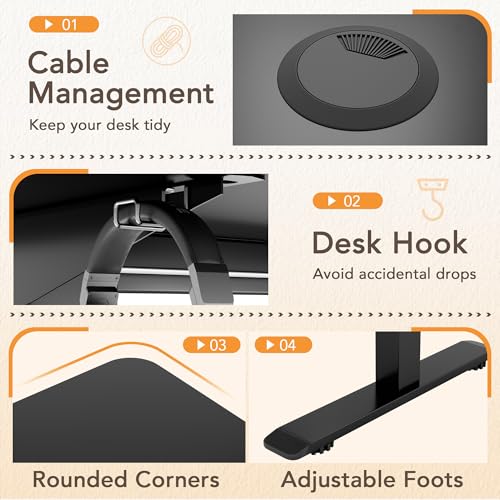 Furmax 55 x 24 Inches Electric Height Adjustable Standing Desk Large Sit Stand Up Desk Home Office Computer Desk Memory Preset with T-Shaped Metal Bracket, Black - color: Black, size: 55 Inch