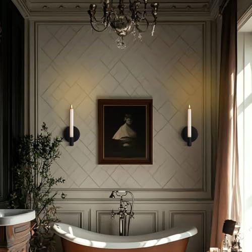Matte Black Wall Sconce Candle Holders Set of 2 for Taper Candles, Minimalist Metal Wall Mounted Candlestick - 0.82 Inch Cup Diameter